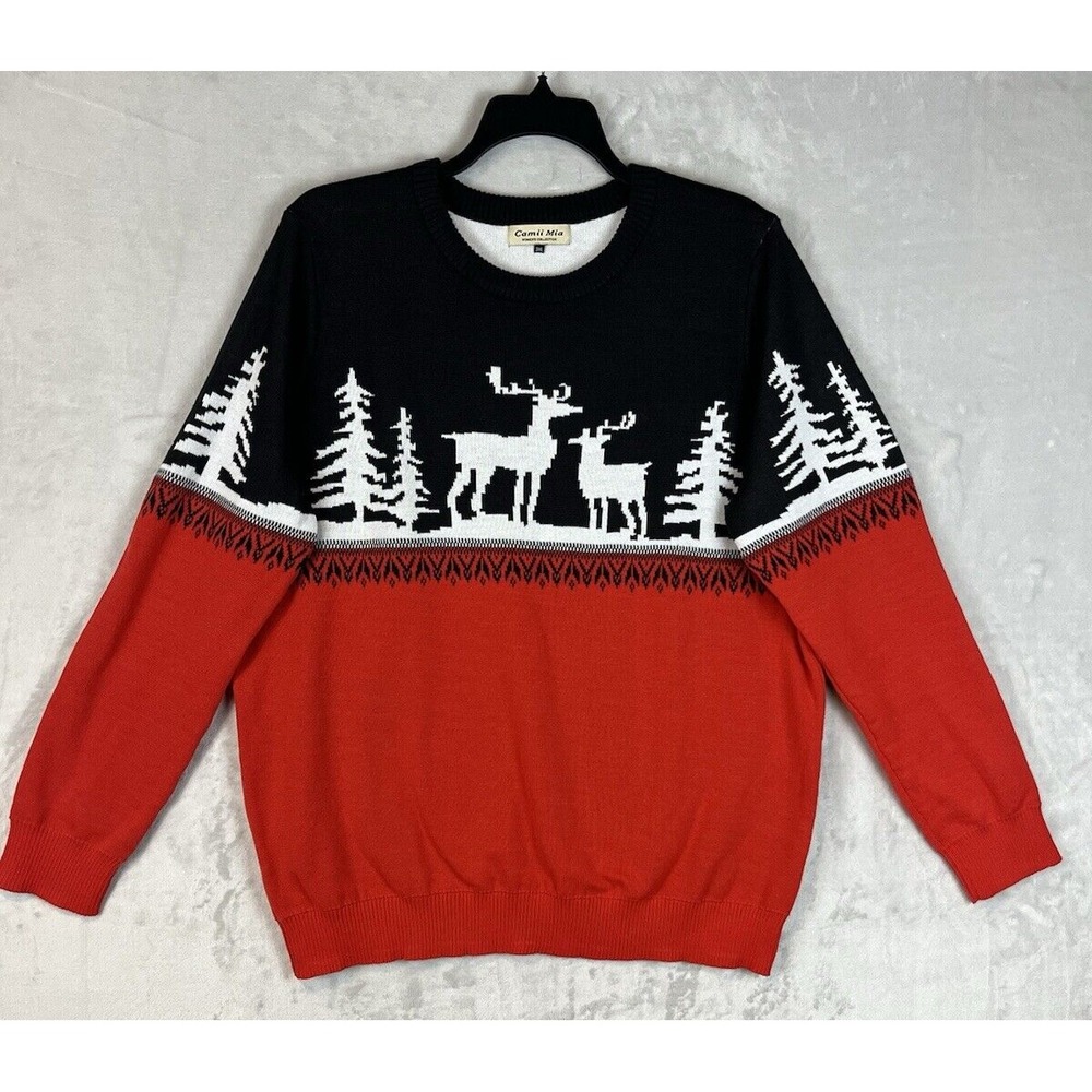 Camii Mia Women Sweater 3XL Orange Ugly Christmas Pullover Xmas Reindeer Holiday